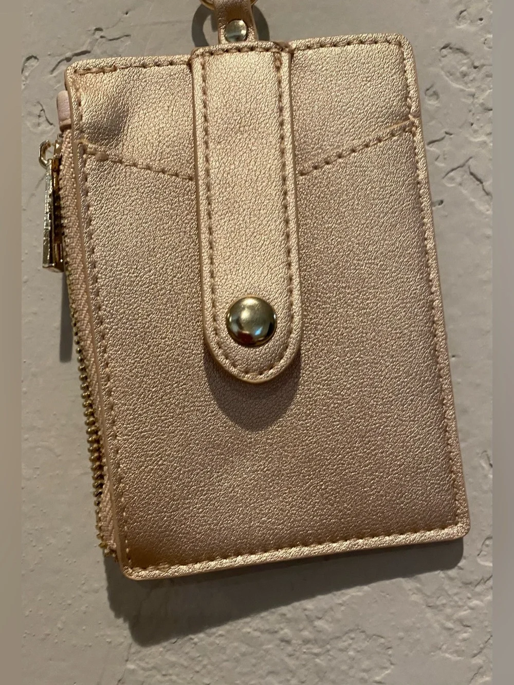 Wristlet Card Holder Wallet on chain. ID window w/ zipper pouch. Leopard & gold.